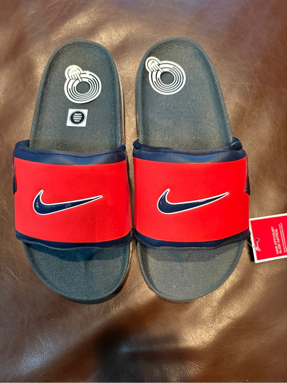 Nike Houston Astros Orange and Navy Slide Sandals with Swoosh size 7